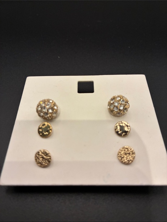 Jewelry - Gold-Tone Crystal & Textured Stud Earring Set - 3 Pair